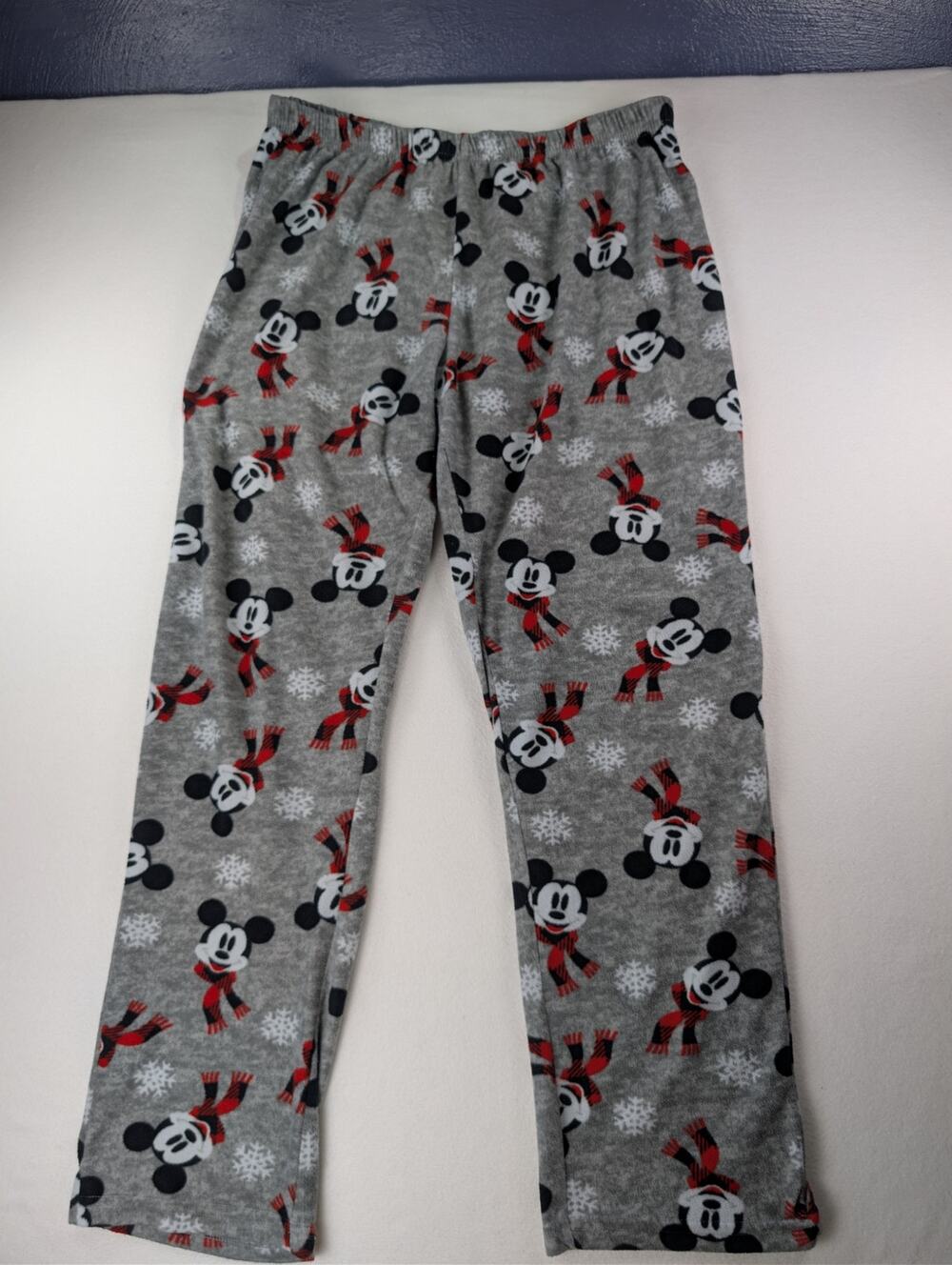 Disney Mickey Mouse Holiday Fleece Pajama Pants Gray Red Snowflake L
